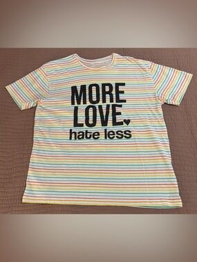 More Love Hate Less Short Sleeve Stripe Tee - White/Multi